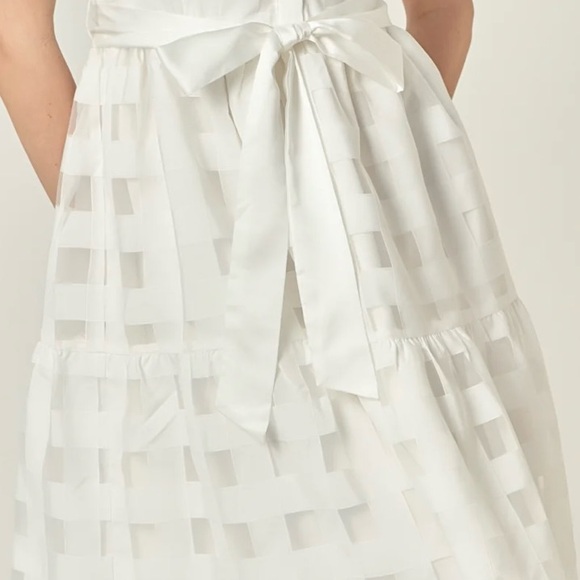 English Factory White Check Puff Sleeve Midi Dress - Picture 8 of 12